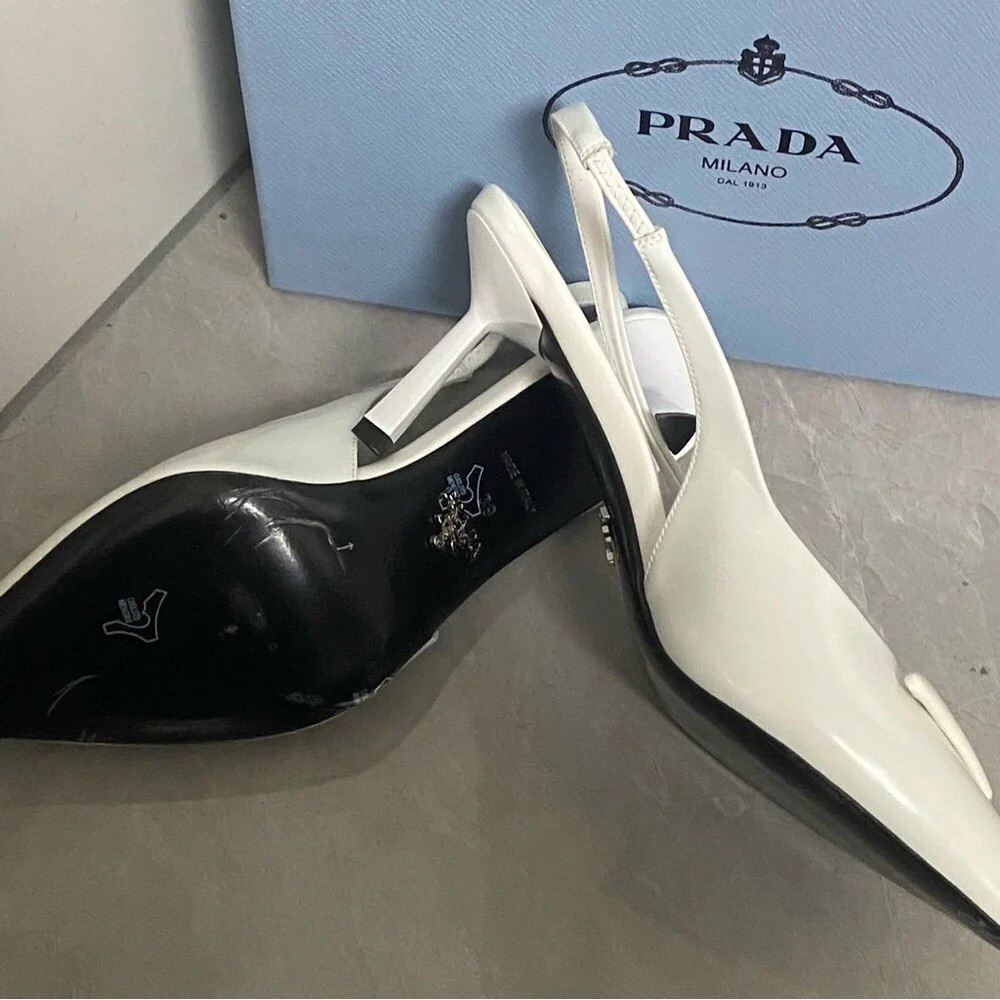 🐱🐱🐱Prada White Slingback Heels - Picture 3 of 4